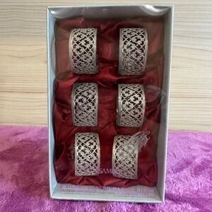 Samuel Silver Plated Napkin Rings Set of 6 Tarnish Resistant Ornate Filigree
